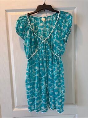 Milly Cabana  Teal Floral Casual  Woman’s coverup with White Trim
